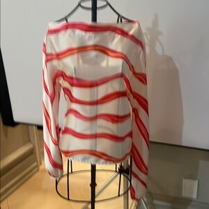 Asymmetrical White and Cream Long Sleeve Blouse